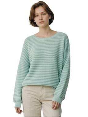 Vince Camuto Women’s Pastel Mint Green Sheer and Striped Sweater in XL